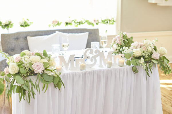 Sweetheart, or head, table at the reception venue at The Grandview