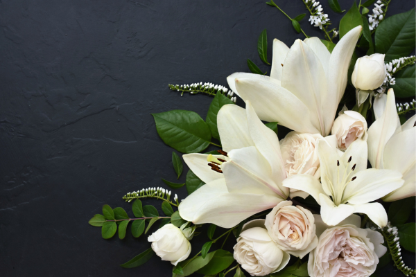 white floral bouquet for a peaceful celebration of life event at The Oaks Grandview Venue